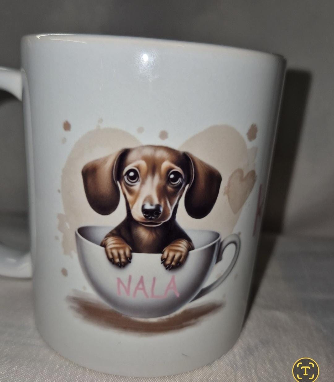 Personalised 'Pup In A Cup' Card, fridge magnet and 11oz mug.